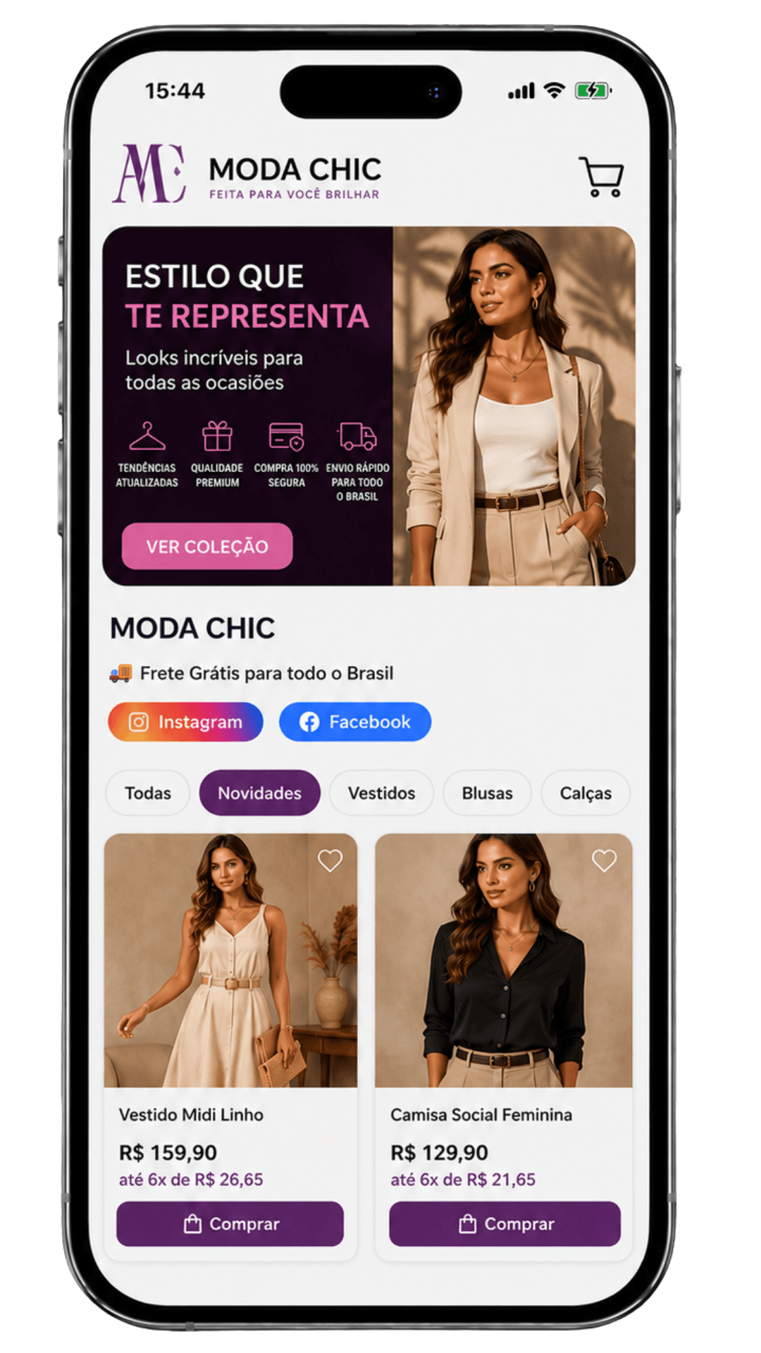 Vitrine de produtos da loja Moda Chic